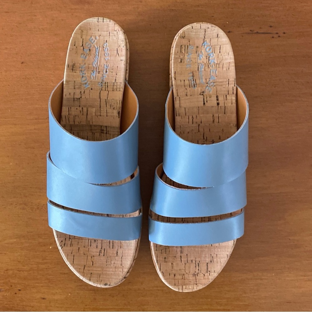Kork-Ease Womens Menzie Slides Sandals Cork Wedge Heel Blue Leather Size 10M - Picture 10 of 16